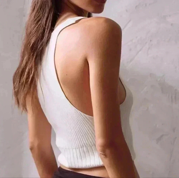 Free People Off-White Deep V-Neck Sleeveless Knit Top, see measurements - Picture 7 of 7